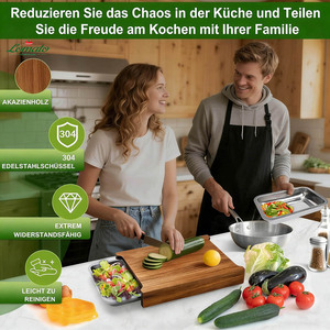 Planche à découper en bois d'acacia personnalisée avec tiroir, plateaux en acier inoxydable 304, planche à découper pour le pain et le fromage, planche de préparation alimentaire - Product Image 4