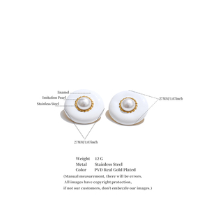 Boucles d'oreilles JINYOU 7183 en acier inoxydable plaqué or PVD imperméable, hypoallergéniques, avec perles en émail - Product Image 6