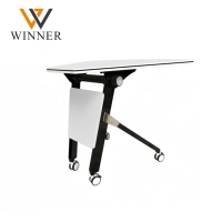 Table de formation moderne pliable, cadre en bois de bureau, table rabattable avec roulettes