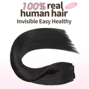 Extensions de cheveux naturels blonds Remy lisses avec fil de pêche et 3 clips – Extension de cheveux à fil invisible - Product Image 4
