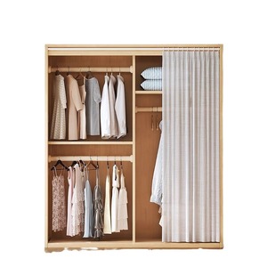 Nordic Solid Wood <b>Wardrobe</b> Open Curtain Cabinet <b>Large</b> Capacity Storage Bedroom Furniture - Product Image 5