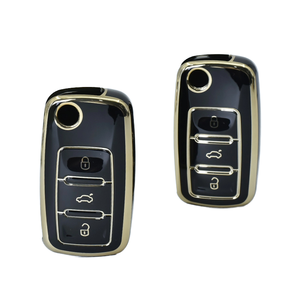 Funda Protectora para Llave de Coche de TPU Dorada para Volkswagen <span class=keywords><strong>VW</strong></span> Polo Tiguan Golf EOS Jetta MK6 Bora Sudden Octavia - Ligera y Resistente a Arañazos - Product Image 1