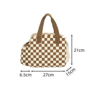 Sac à lunch isotherme personnalisé, grande capacité, feuille d'aluminium épaisse, motif à carreaux beige, pour usage extérieur - Product Image 2