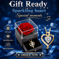 Kotak Hadiah Mawar Merah Awet, Kalung Liontin Hati, Bunga Asli Abadi, Hadiah Floral untuk Hari Valentine, Ulang Tahun, Hari Jadi