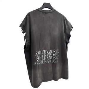 T-shirt Homme Oversize Personnalisé OEM 280G Vintage Délavé Manches Courtes Imprimé Sérigraphié Effet Vieilli - Product Image 2