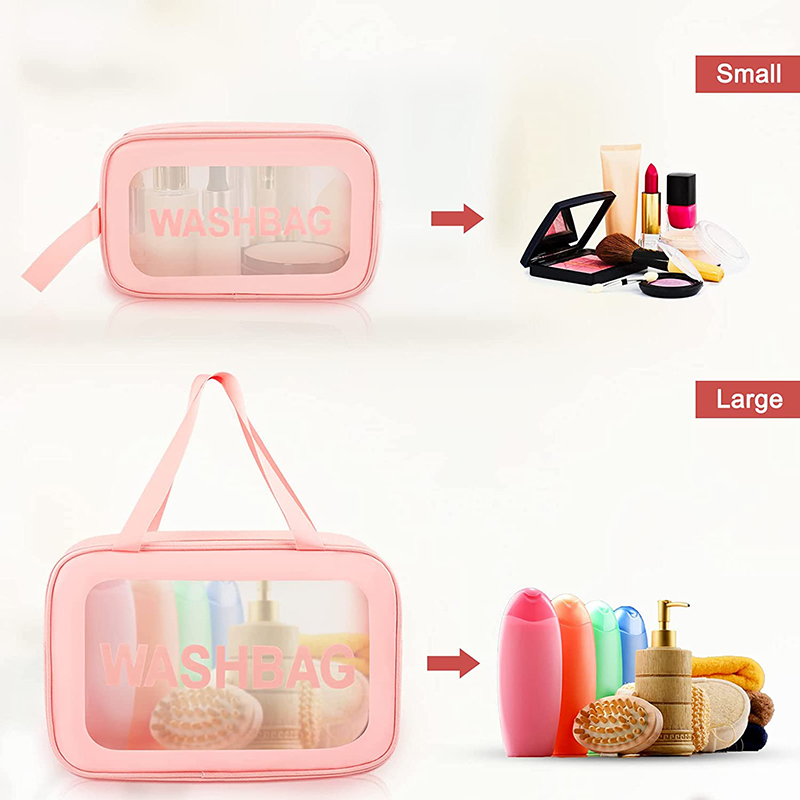 custom logo pu transparent clear cosmetic bag large capacity wash bag waterproof bath bag with low moq