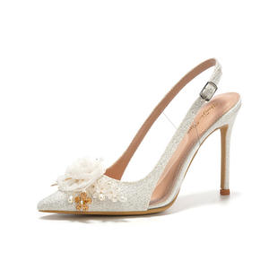 Nuevas Sandalias de Verano Elegantes para Mujer 2025: Zapatos de Novia Blancos de Tacón Alto, Estilo Stiletto, con Punta Cerrada, Peep-toe, Florales y sin Talón - Product Image 1