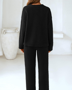 Nuovo Set Loungewear da <span class=keywords><strong>Donna</strong></span> in Due Pezzi, Top Oversize con Scollo a V e Maniche Lunghe + <span class=keywords><strong>Pantaloni</strong></span> a Gamba Larga, Morbido e Traspirante, Completo Casual - Product Image 6