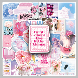 50 Pezzi Adesivi Decorativi Personalizzati <span class=keywords><strong>Dolci</strong></span> e Carini - Incontro Rosa, per Bottiglie d'Acqua, Custodie per Telefoni e Laptop - Product Image 1