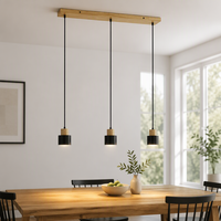 Lampe suspendue en bois à 3 têtes, 220V E27, style nordique moderne, pour cuisine, salle à manger, luminaires suspendus en bois LED, lustres en bois