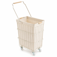 Chariot à linge moderne à roulettes détachable avec 4 roulettes, poignée en bois, doublure en tissu, cadre métallique, panier à linge organisateur pour la maison et le dortoir
