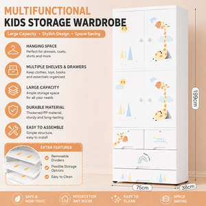 <span class=keywords><strong>Armoire</strong></span> suspendue pour enfants à 5 niveaux avec imprimé de dessins animés mignons + tiroir de rangement compartimenté, idéale pour appartement ou placard - Product Image 2