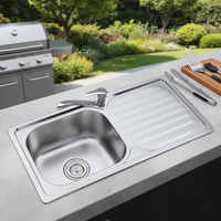 Évier de cuisine domestique à cuve unique rectangulaire en acier inoxydable 304, design moderne avec robinet, à poser sur comptoir, pour vaisselle