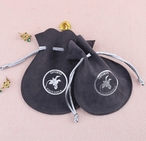 Grey Faux Suede Jewelry Pouch Bag Custom logo Velvet Jewelry Pouch with Flap - Product Image 2