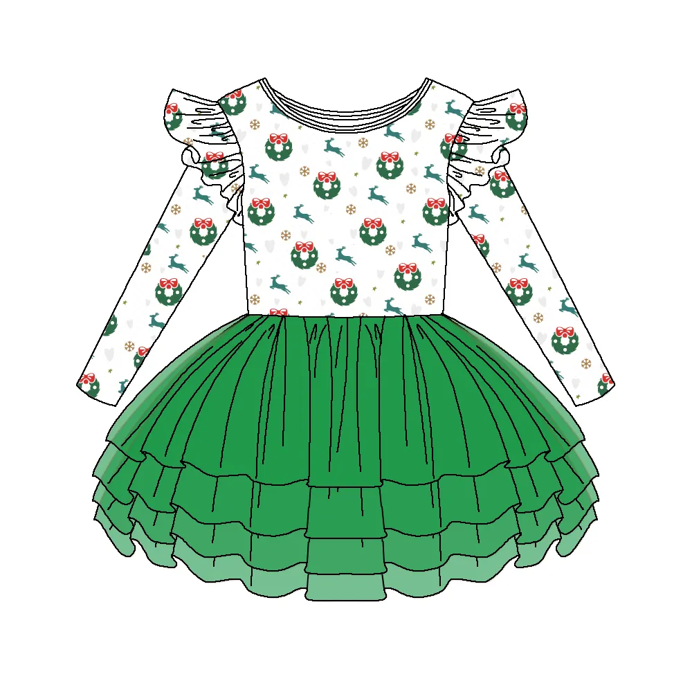 Factory directly Custom green tulle Xmas Infant Casual Custom Kids Girl Christmas Baby clothing Dress