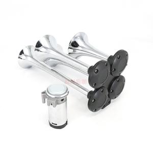 Kit de klaxon d'air à quatre trompettes chromées, klaxon de train avec compresseur |   Accessoires pour haut-parleurs super puissants 12V et tweeter - Product Image 3