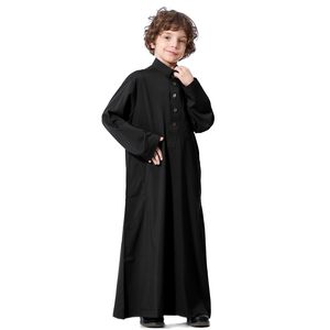 Abaya Thobe arabe pour garçons, robe de prière musulmane, kaftan islamique, robe avec poches et boutons, couleur unie, Dubai - Product Image 4