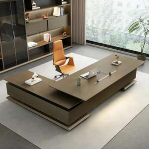 Bureau en bois convertible de luxe minimaliste moderne avec deux armoires pour poste de travail de bureau de direction - Product Image 3