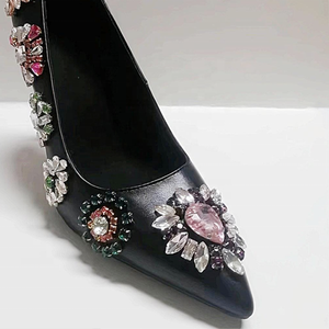 Colorful Rhinestones Thin Heels Women Dress Shoes Chic High-heeled <b>Pumps</b> Pointy Toe Mixed Flower Diamonds Stiletto - Product Image 6