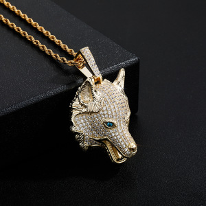 Colgante de circón con cabeza de lobo <span class=keywords><strong>en</strong></span> la espalda, joyería de oro de 14K para teléfono, estilo Hip Hop europeo y americano - Product Image 5