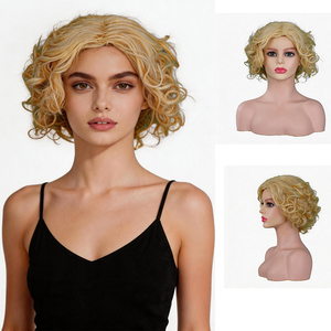 <span class=keywords><strong>Perruque</strong></span> synthétique courte bouclée <span class=keywords><strong>blonde</strong></span> pour femmes, <span class=keywords><strong>perruque</strong></span> naturelle à couches pour usage quotidien, fête, cosplay, costume, fibre résistante à la chaleur de haute qualité - Product Image 1