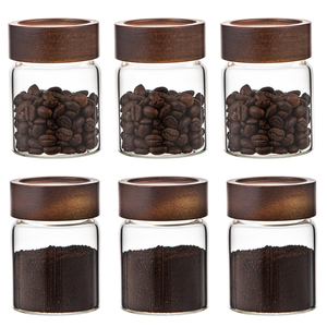Mini Recipientes Herméticos de Vidrio Borosilicato de 4oz y 8oz con Tapa de Madera Roscada para Granos de Café - Product Image 1