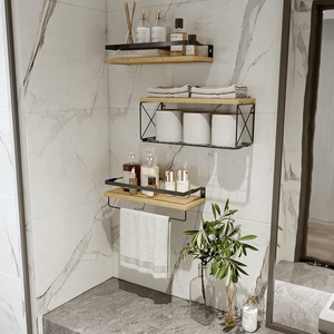 Estantes <span class=keywords><strong>de</strong></span> baño con cesta <span class=keywords><strong>de</strong></span> almacenamiento <span class=keywords><strong>de</strong></span> alambre, estante flotante moderno, estante <span class=keywords><strong>de</strong></span> <span class=keywords><strong>madera</strong></span> <span class=keywords><strong>para</strong></span> pared - Product Image 2