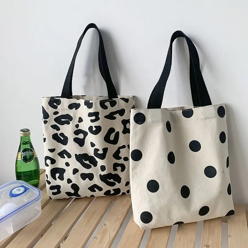 Bolsa escolar preta e branca, sacola de lona com bolinhas polka dot para meninas