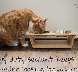 Mangkuk kucing anjing berkelanjutan ramah lingkungan bambu bulat dengan pola Solid Stan mangkuk kayu tinggi untuk hewan peliharaan kecil - Product Image 4