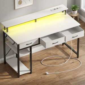 <b>Adjustable</b> Modern Wood Game Computer Desk LED Lighting Display -Stand 3 Storage 2 Hooks Wall Mount 120x47x90.5 cm - Product Image 3