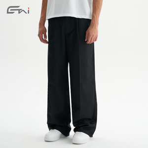 Summer Casual <strong>Black</strong> Baggy Formal Wide Leg Pleated Trousers Custom Mens <strong>Work</strong> Dress Suit <strong>Pants</strong> High Quality - Product Image 3