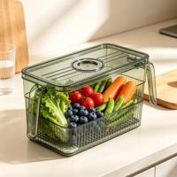 PET Transparante Opbergbox met Ergonomische Handgreep, Deksel & Verwijderbare Afvoerschaal, Stapelbaar, voor Fruit, Groenten, Pantry, Groothandel
