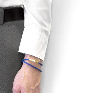 Bracelet en or jaune 9 carats et cuir de raie bleu azur Liverpool - Product Image 4