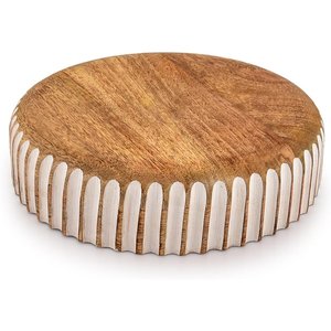 Bol décoratif cannelé en bois de manguier fait main, finition blanchie, centre de table en bois côtelé, plat à fruits, plateaux de service pour table basse - Product Image 4
