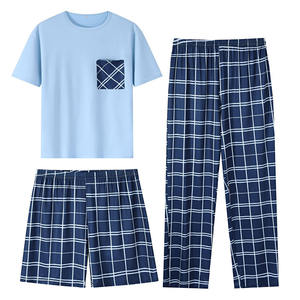 Ensemble de <span class=keywords><strong>pyjama</strong></span> pour <span class=keywords><strong>homme</strong></span> en trois pièces composé de pantalon court, couleur unie, vêtements de maison confortables, doux, légers et respirants - Product Image 2