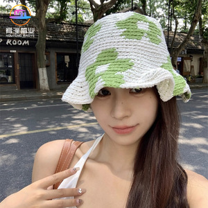 หมวกถักแบบมีรูระบายอากาศสำหรับผู้หญิง หมวกกันแดดพิมพ์ลายดอกไม้สีสันสดใสสไตล์เรโทร น้ำหนักเบา พับเก็บได้ หมวกชาวประมงสำหรับฤดูร้อน - Product Image 5
