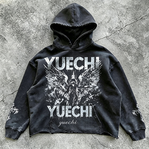 Sudadera con Capucha Corta Personalizada de 500 g/m², Estilo Urbano, Lavado Ácido, Desgastada, Corte Cuadrado, para Hombre, 100% Algodón, Hip Hop - Product Image 1