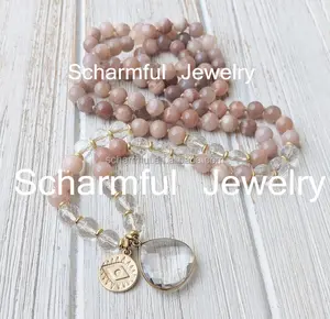 NS190506 Perline Di Cristallo Della Collana Occhio <span class=keywords><strong>Mala</strong></span> Della Collana Annodato <span class=keywords><strong>Mala</strong></span> Meditazione boho sunstone Collana di Perline - Product Image 1