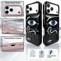 Coque de téléphone brillante style doudoune en PU avec motif œil graffiti, antichoc et protectrice, compatible avec iPhone 15-17 Pro