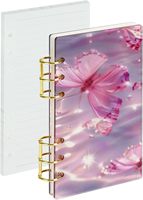Classeur Carnet Acrylique A6 à 6 Anneaux, Feuilles Mobiles, Planificateur Personnel, 90 Feuilles de Recharge, Papier Plat, Métal Doré, Rond