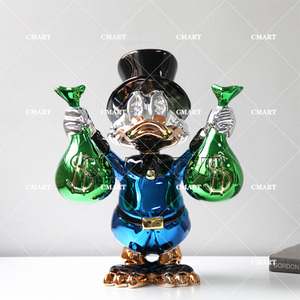 Estatua de Scrooge McDuck a Bajo Precio, en Todos los Colores, con Bolsa de Dinero, Escultura Pop Art de Dagobert Duck, Artesanía de Resina en Cromo Dorado y Negro - Product Image 4