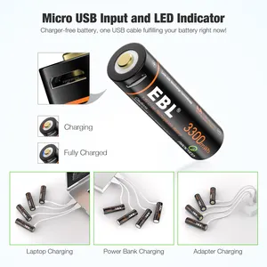 Livraison directe EBL Nouvelle arrivée Batterie Li-ion rechargeable rapide USB haute capacité Batteries au lithium AA