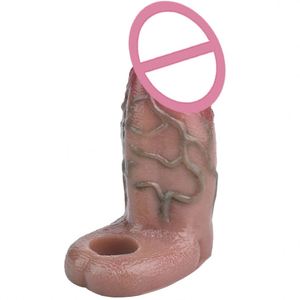 SXXY Super Realistic Penis Cover Extender Silicone Cock Enlargement for Men Longer Lasting Lifelike Artificial <b>Dildo</b> Adult Toy - Product Image 4