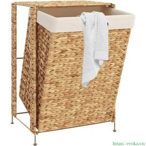 Panier à linge rectangulaire en jacinthe d'eau naturelle fait main avec couvercle, tissé à la main au Vietnam, prix de gros - Product Image 6