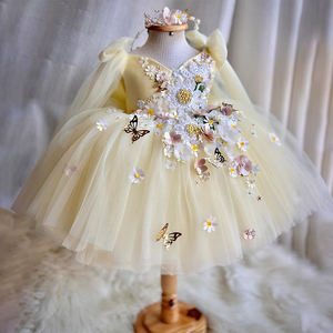 Abito da Principessa per Bambine con Applicazioni a Farfalla, Vestito con Fiori 3D, Abito Gonfio da Damigella - Product Image 2