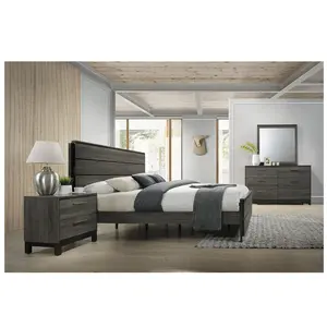 günstiges einfaches Doppelbett King-Size Luxus-Bettgarnitur Zimmer Zuhause MDF Holzschrank Schlafzimmermöbel