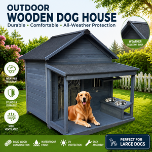 <span class=keywords><strong>Casa</strong></span> de Perro de Madera para Exteriores con Porche, Resistente a la Intemperie, Villa para Mascotas de Madera de Abeto, Caseta Grande para Perros con Techo Aislado de Asfalto, Tamaños L - Product Image 1