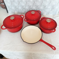 Set Peralatan Masak Besi Cor Berlapis Enamel Klasik Warna Krem Putih 4-Piece Dutch Oven Skillet Frying Pan Panci Masak Anti Lengket untuk Rumah