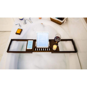 Brown Bamboo <b>Bathtub</b> <b>Caddy</b> Bath <b>Tray</b> With Book Tablet Holder - Product Image 6