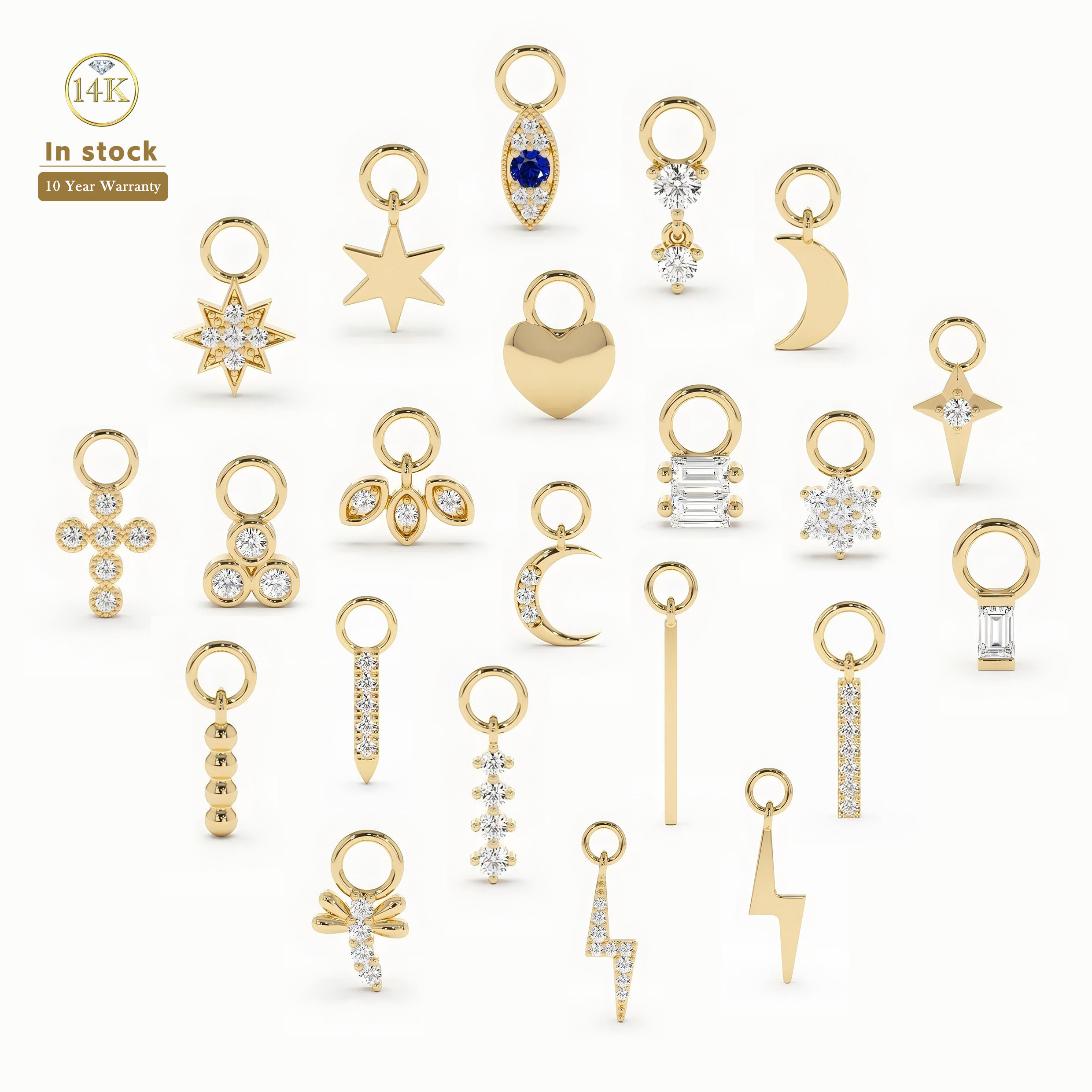 Lotus Wholesale 14K Luxury Solid Real Gold Diamond CZ Dangle